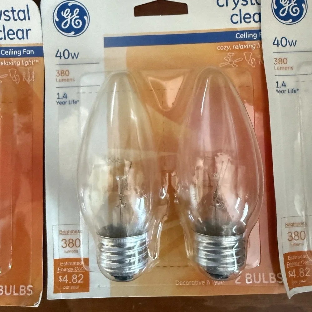 GE Crystal Clear Ceiling Fan Light Bulbs 40W B Type Lot of 8 New